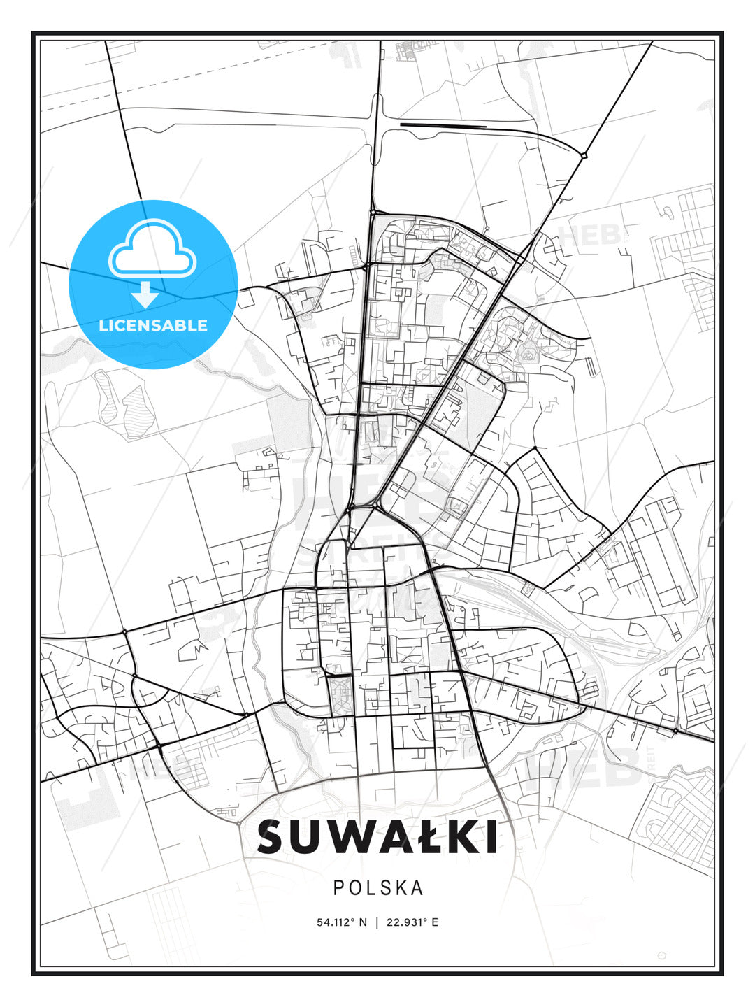 Suwałki, Poland, Modern Print Template in Various Formats - HEBSTREITS Sketches