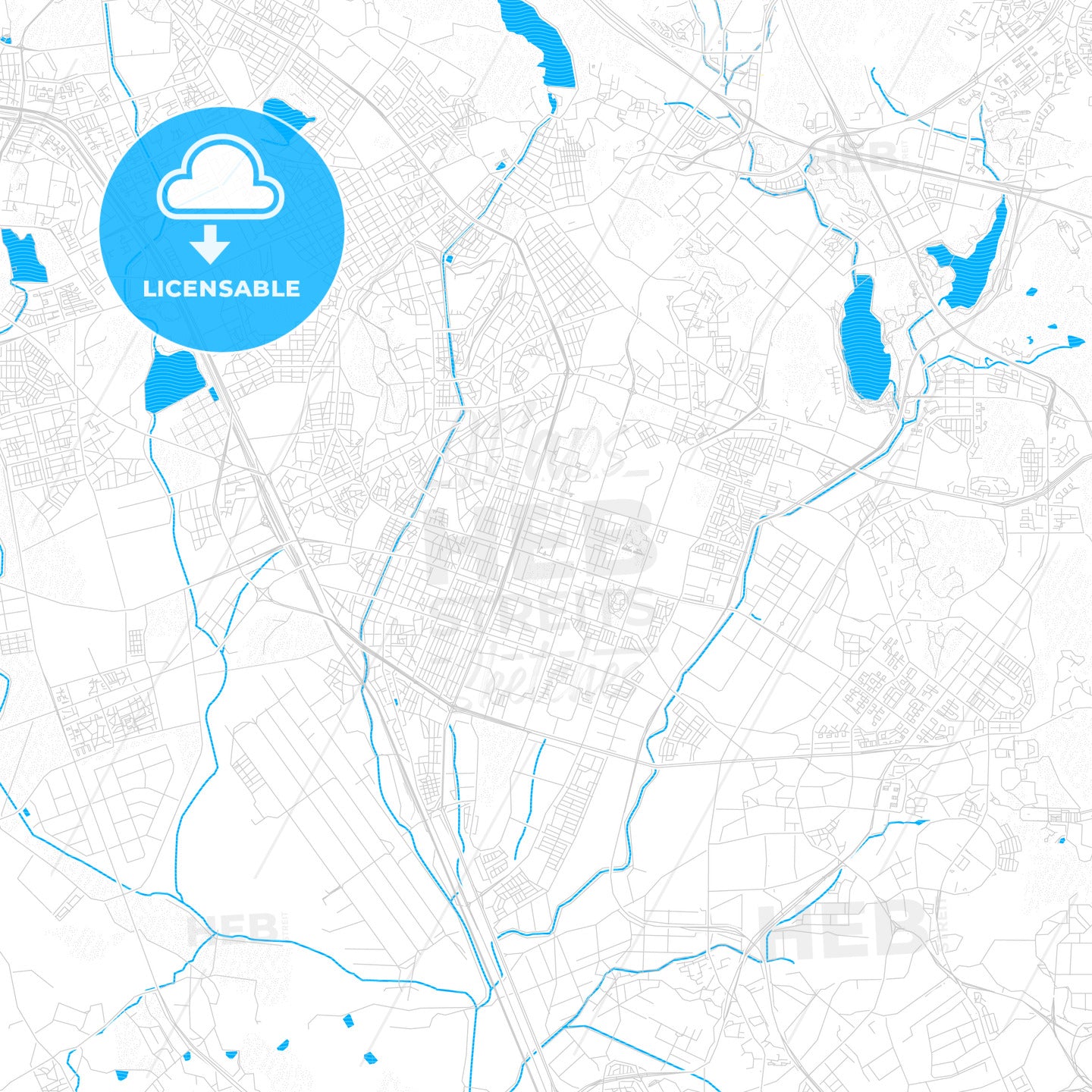 Suwon, South Korea PDF vector map with water in focus