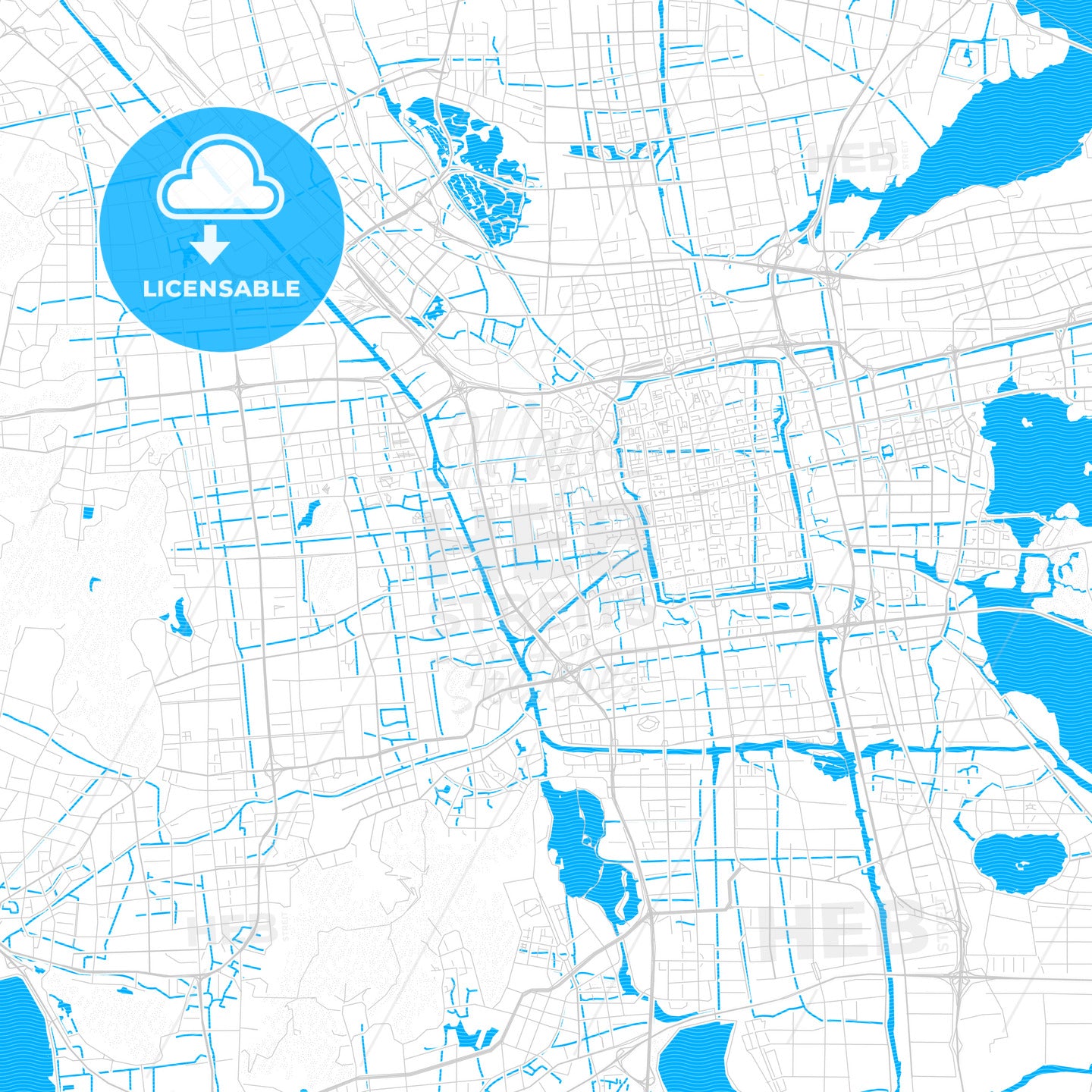 Suzhou, China PDF vector map with water in focus