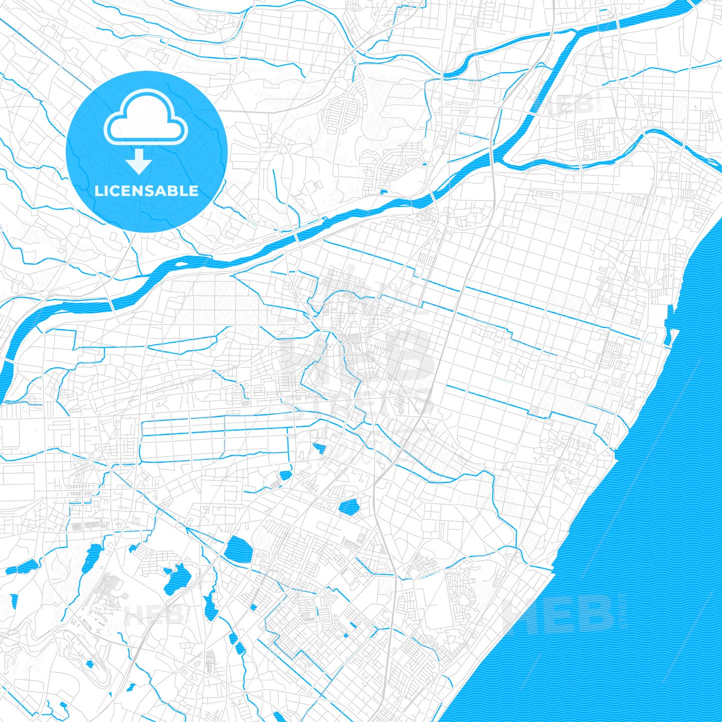 Suzuka, Japan PDF vector map with water in focus