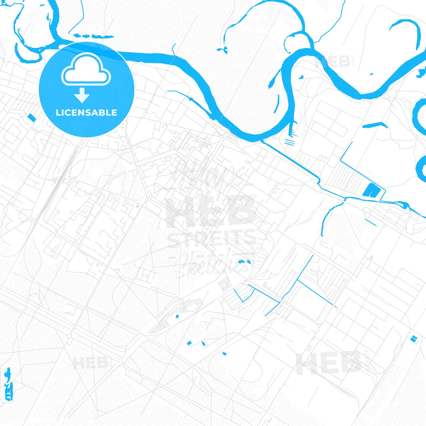 Svietlahorsk, Belarus PDF vector map with water in focus