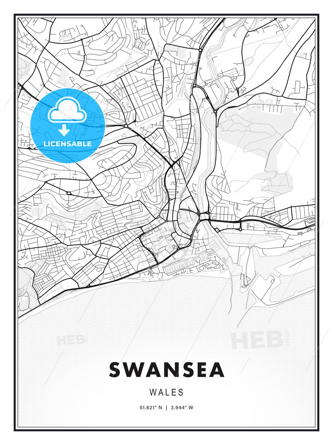 Swansea, Wales, Modern Print Template in Various Formats - HEBSTREITS Sketches