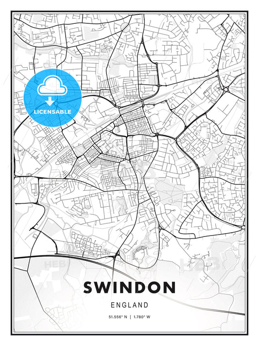 Swindon, England, Modern Print Template in Various Formats - HEBSTREITS Sketches
