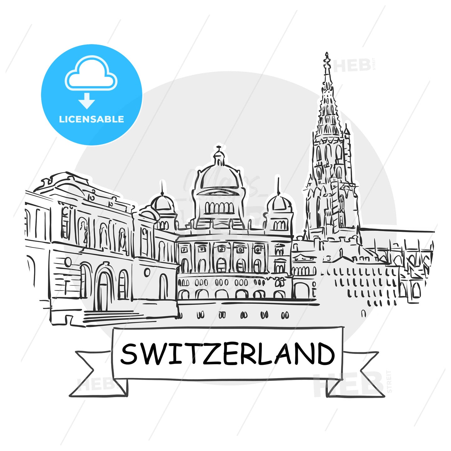 Switzerland hand-drawn urban vector sign – instant download