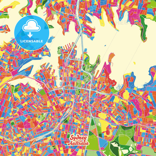 Sydney, Australia Crazy Colorful Street Map Poster Template - HEBSTREITS Sketches