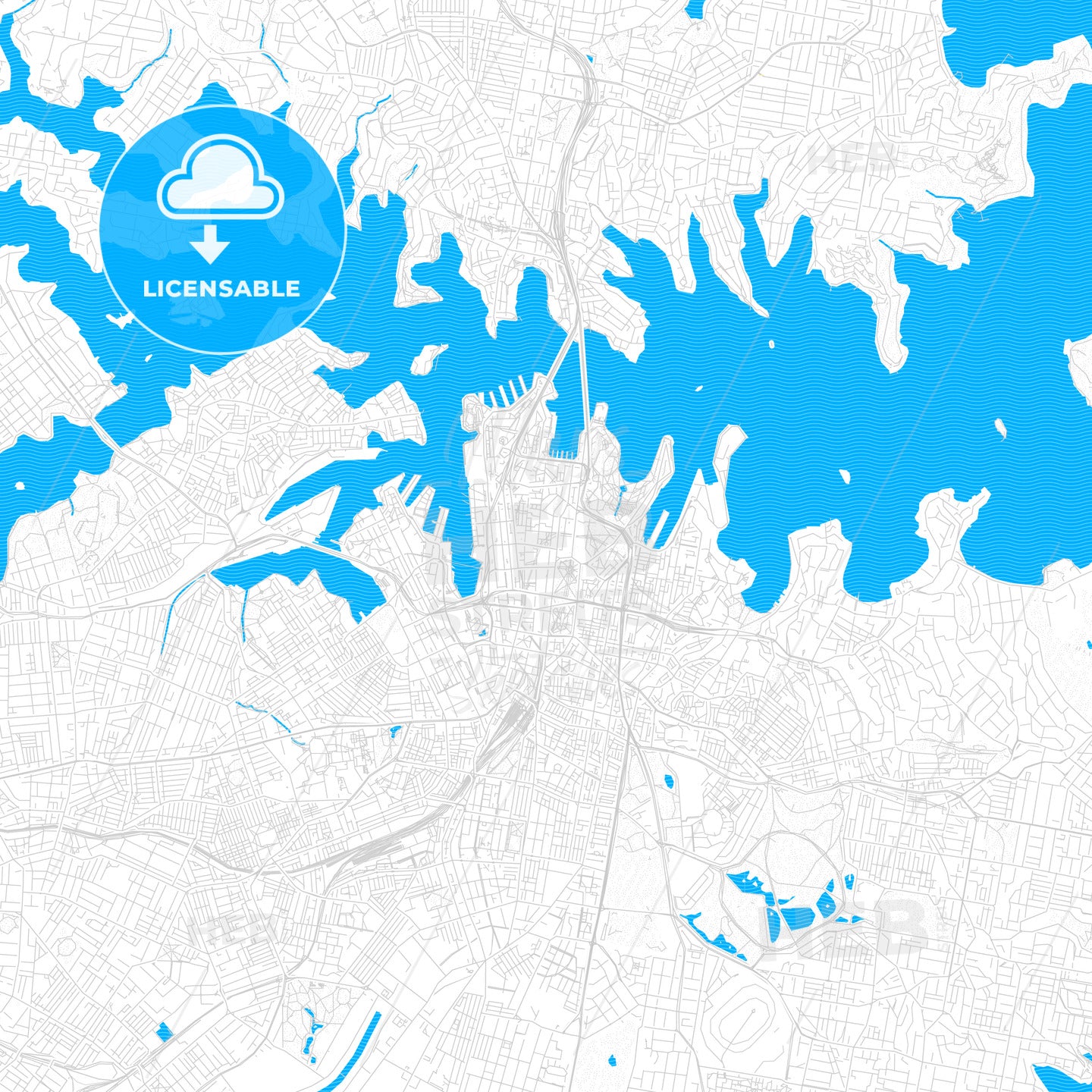 Sydney, Australia PDF vector map with water in focus