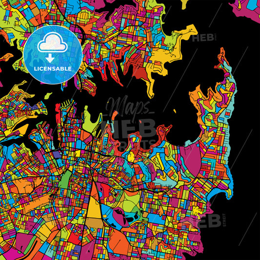 Sydney Colorful Vector Map on Black