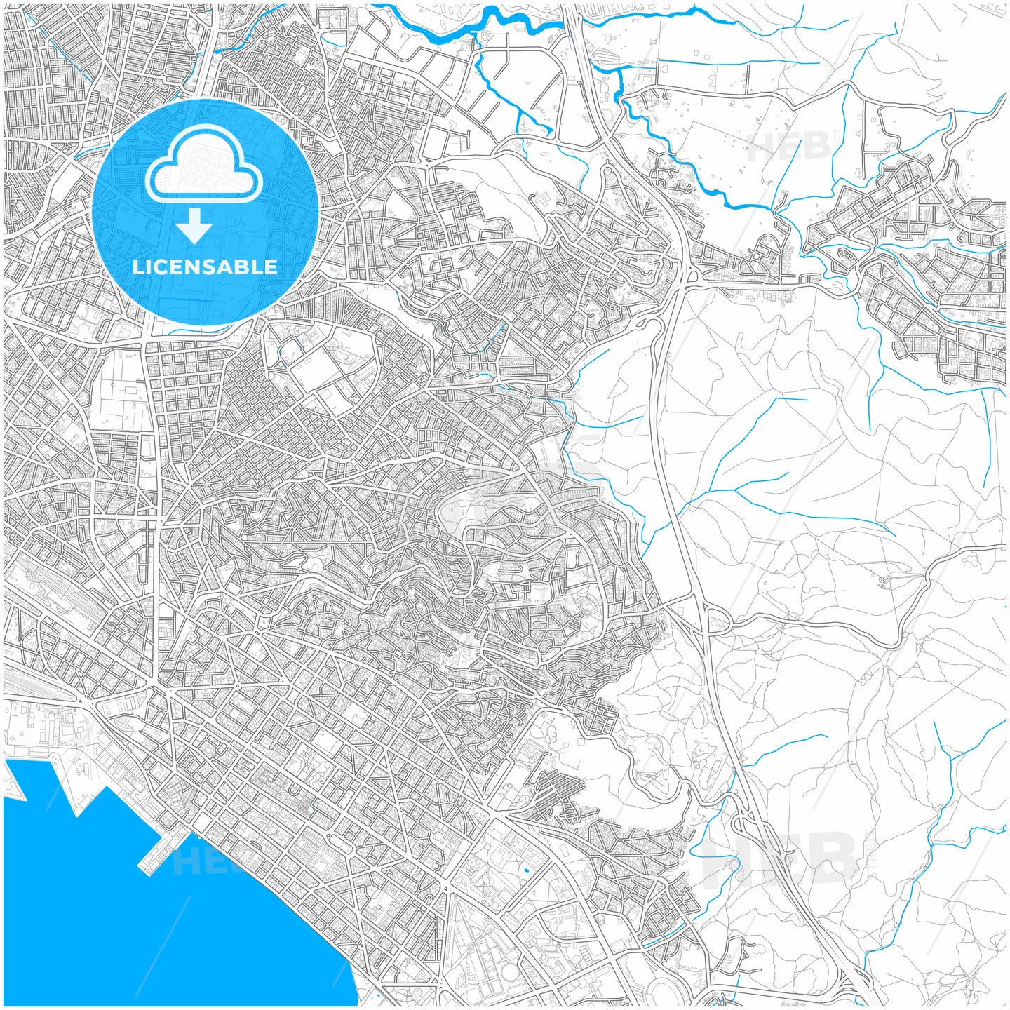 Sykies, Central Macedonia, Greece, city map with high quality roads.