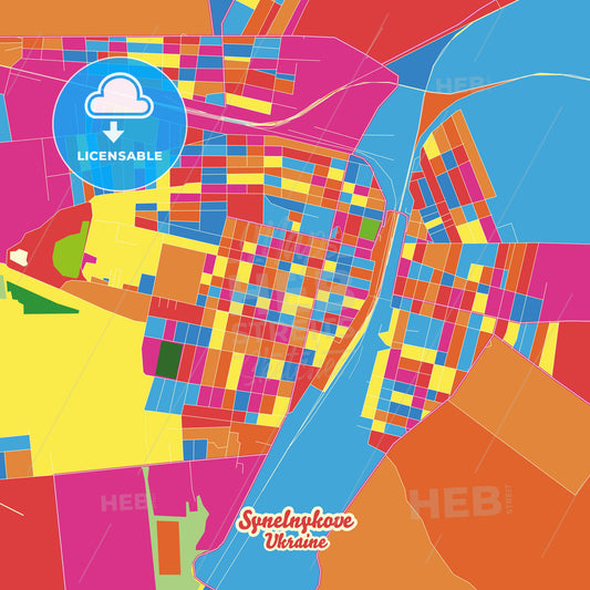 Synelnykove, Ukraine Crazy Colorful Street Map Poster Template - HEBSTREITS Sketches