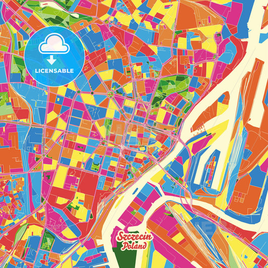 Szczecin, Poland Crazy Colorful Street Map Poster Template - HEBSTREITS Sketches