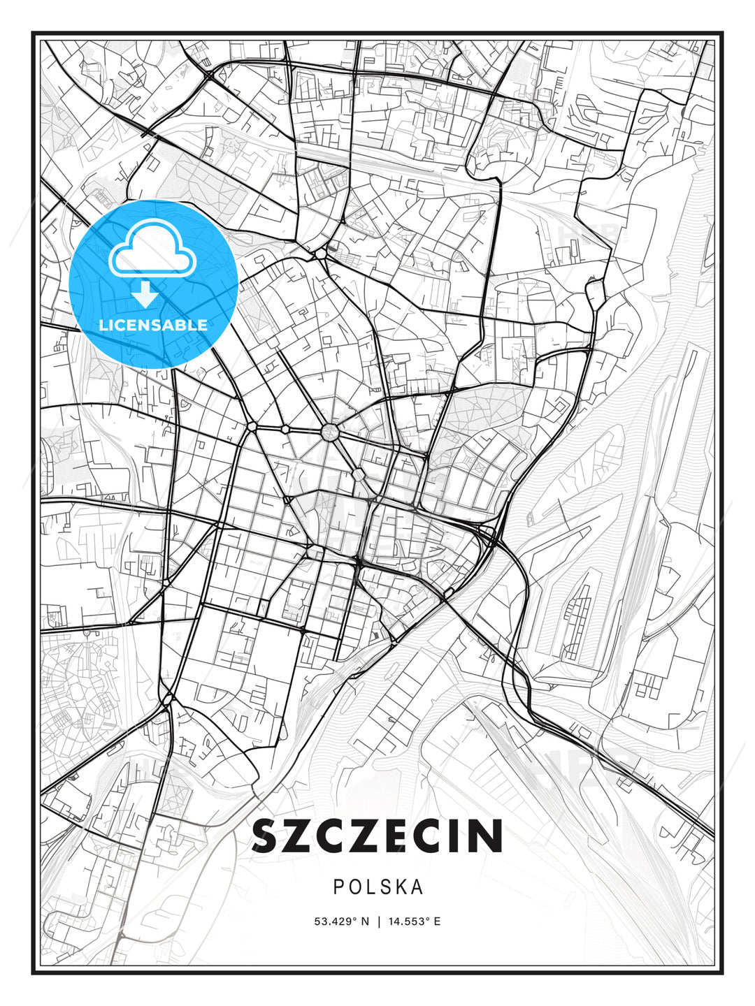 Szczecin, Poland, Modern Print Template in Various Formats - HEBSTREITS Sketches