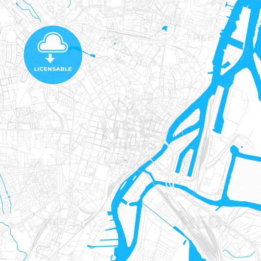 Szczecin, Poland PDF vector map with water in focus