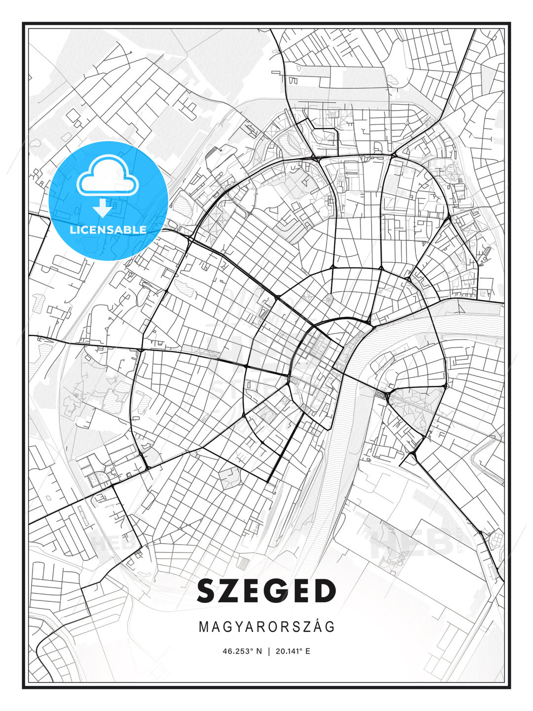 Szeged, Hungary, Modern Print Template in Various Formats - HEBSTREITS Sketches