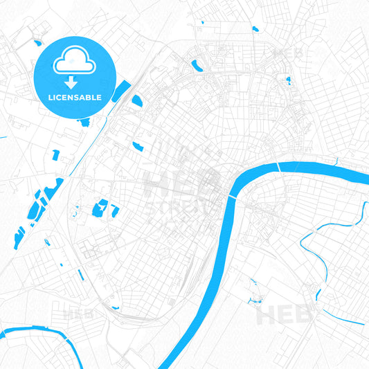 Szeged, Hungary PDF vector map with water in focus