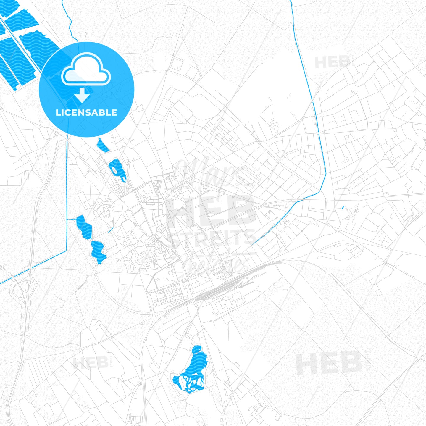 Székesfehérvár, Hungary PDF vector map with water in focus