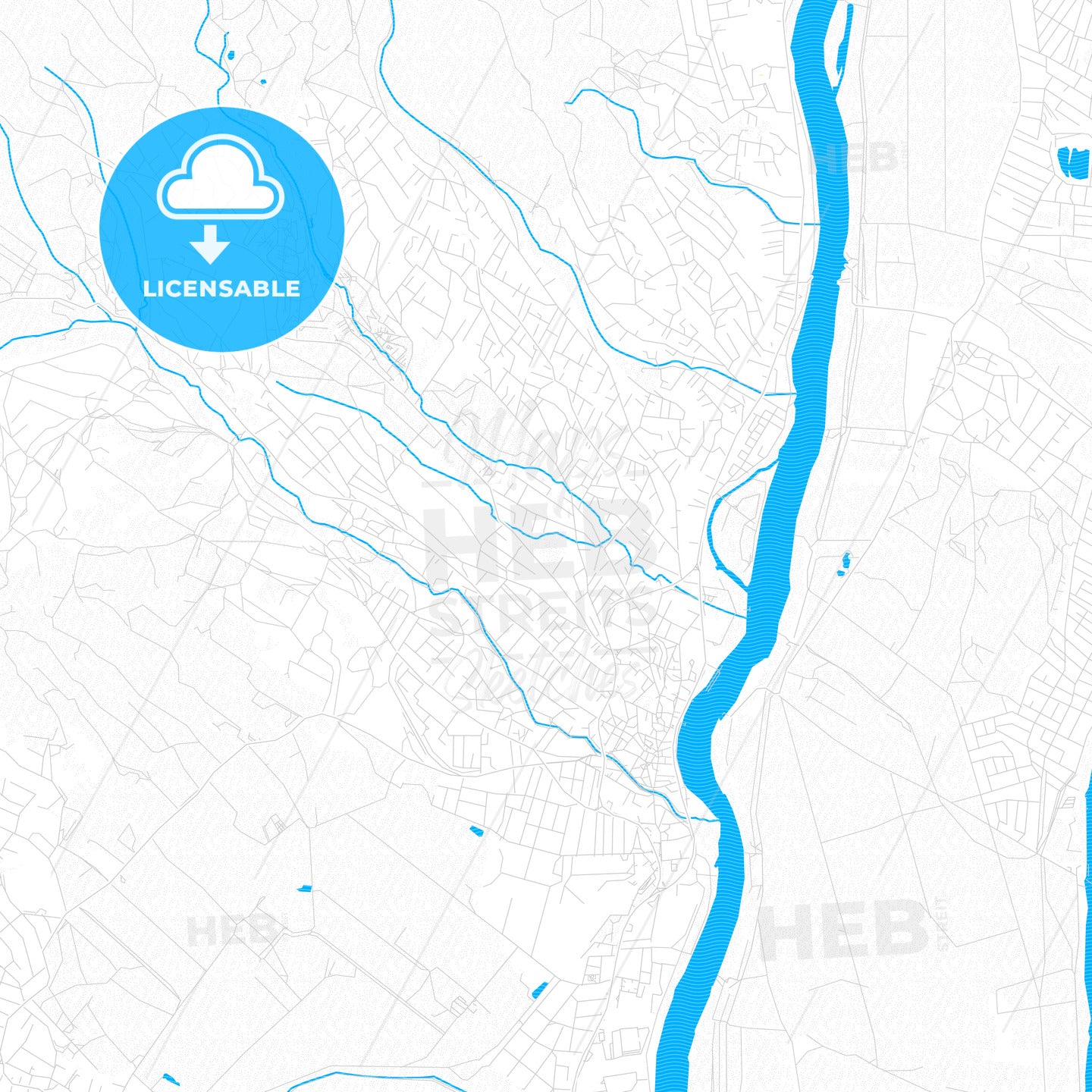 Szentendre, Hungary PDF vector map with water in focus