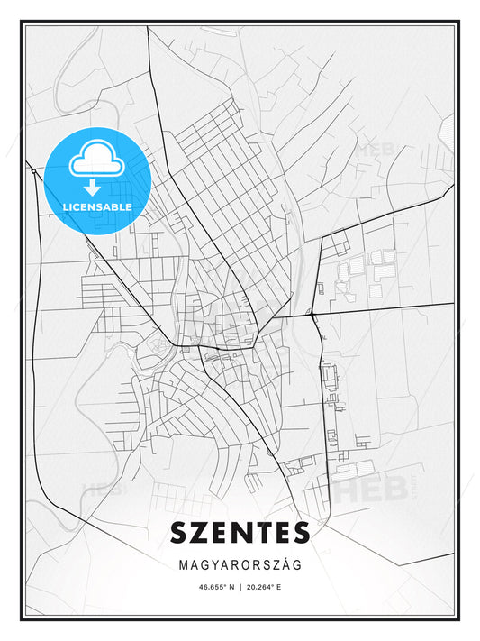 Szentes, Hungary, Modern Print Template in Various Formats - HEBSTREITS Sketches