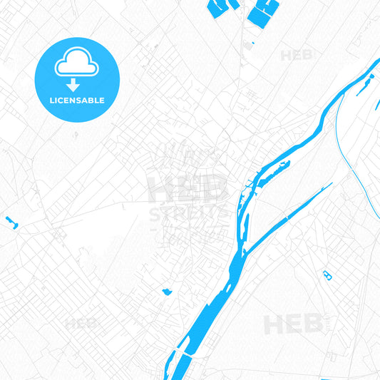 Szigetszentmiklós, Hungary PDF vector map with water in focus