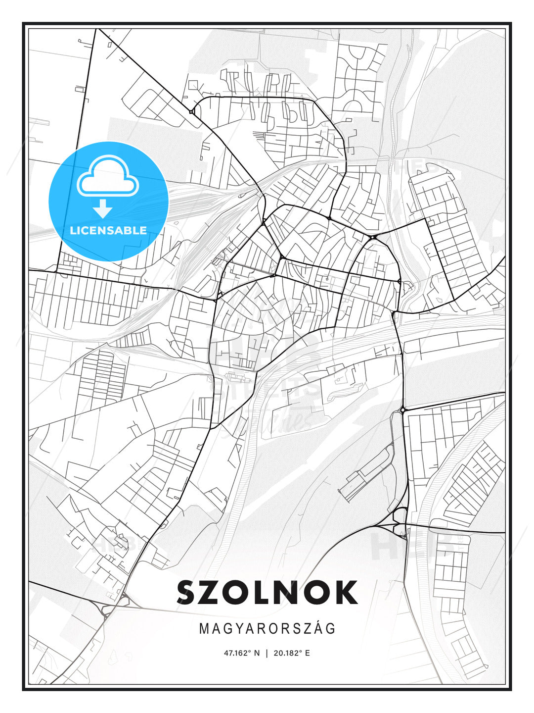 Szolnok, Hungary, Modern Print Template in Various Formats - HEBSTREITS Sketches