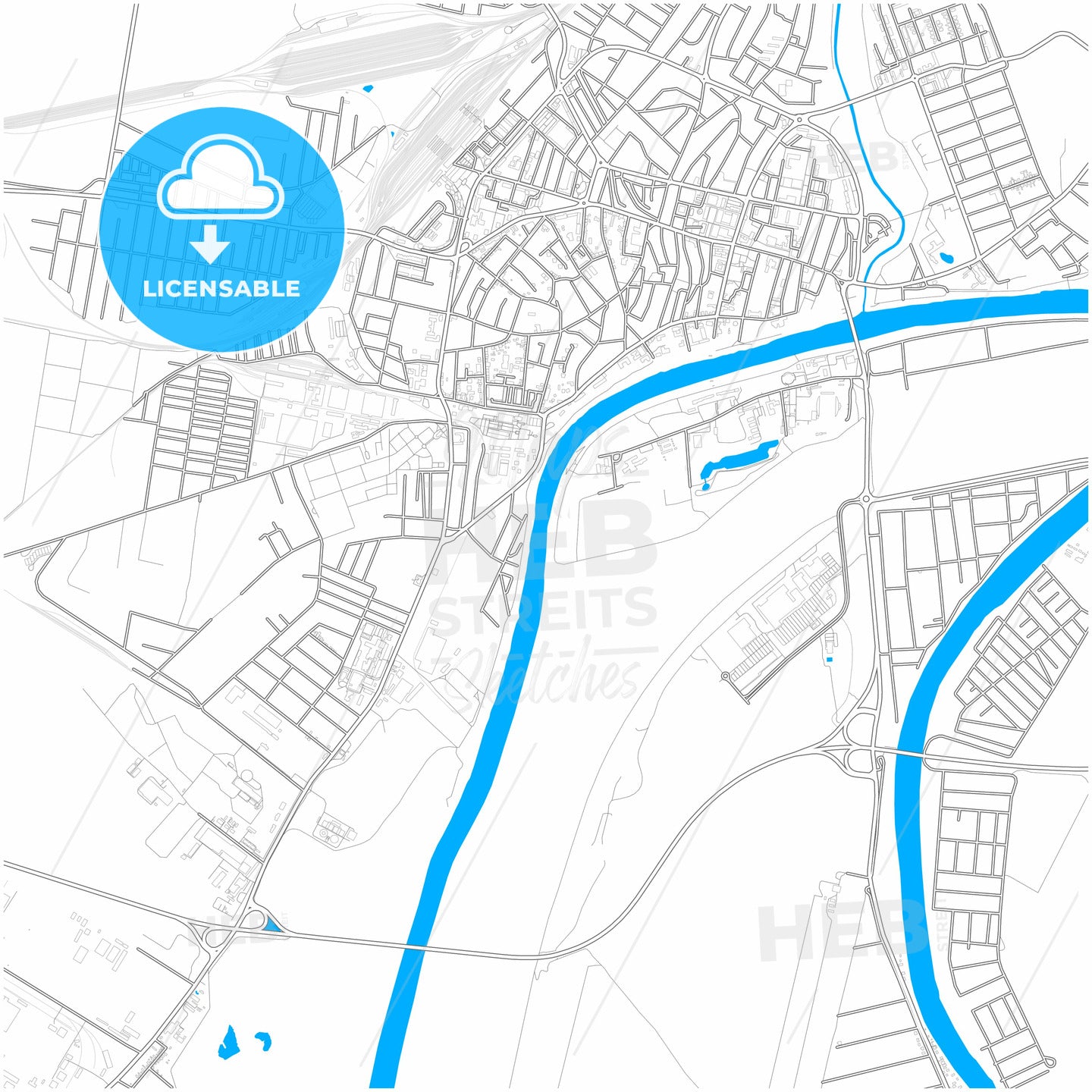 Szolnok, Jász-Nagykun-Szolnok, Hungary, city map with high quality roads.