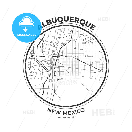 T-shirt map badge of Albuquerque, New Mexico - HEBSTREITS