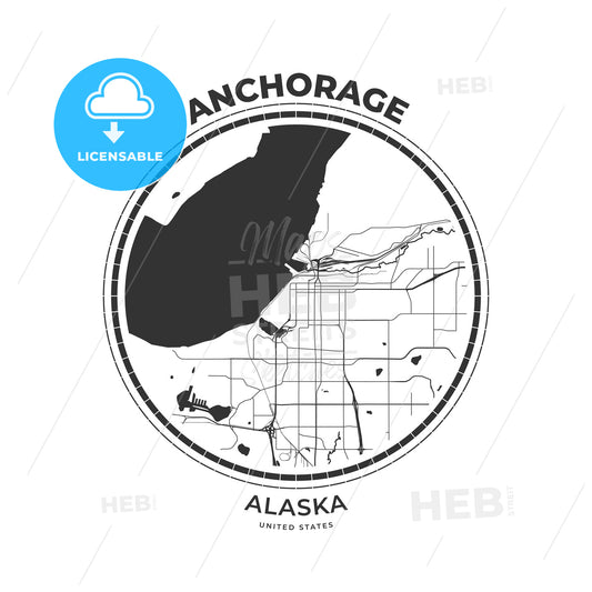 T-shirt map badge of Anchorage, Alaska - HEBSTREITS