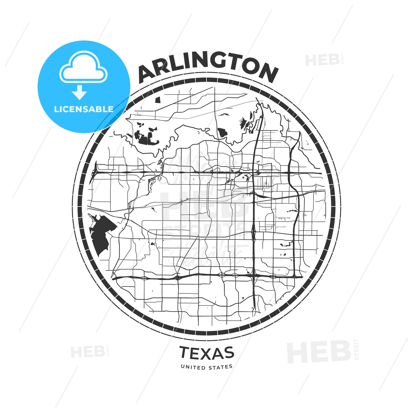 T-shirt map badge of Arlington, Texas - HEBSTREITS