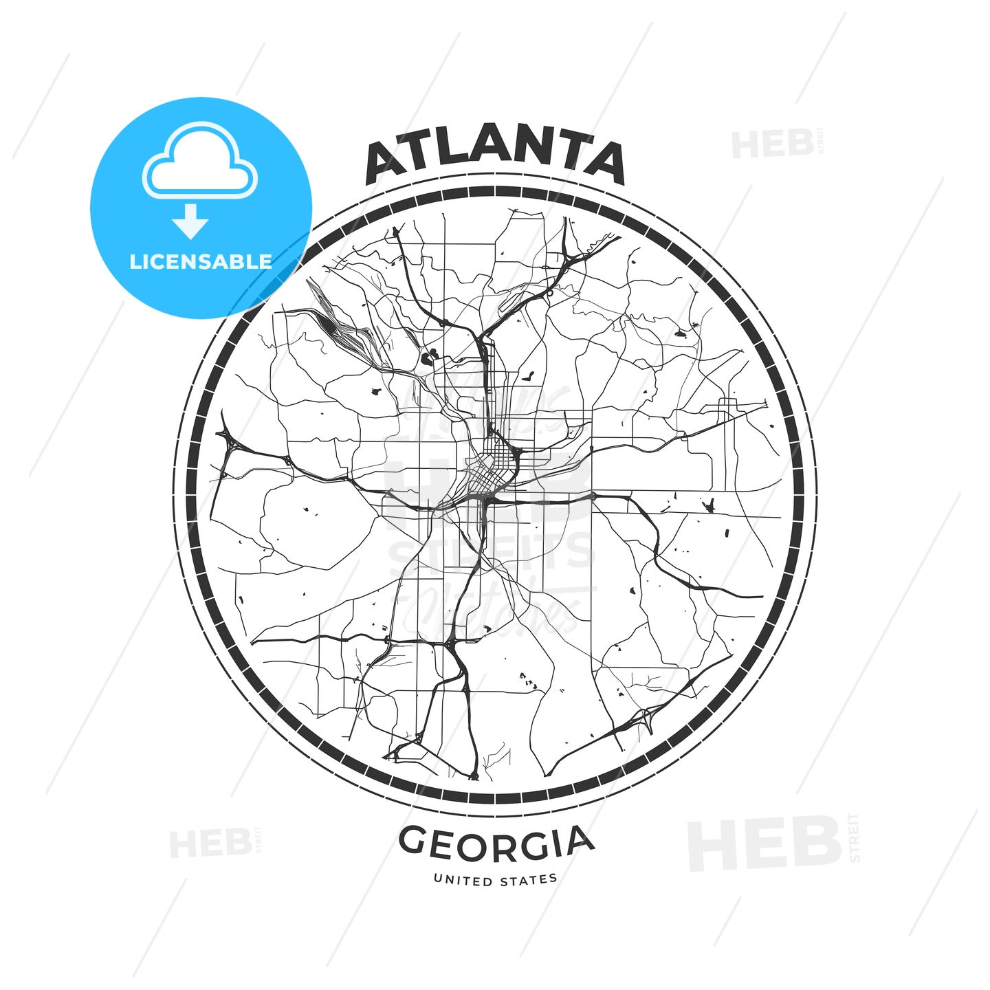 T-shirt map badge of Atlanta, Georgia - HEBSTREITS