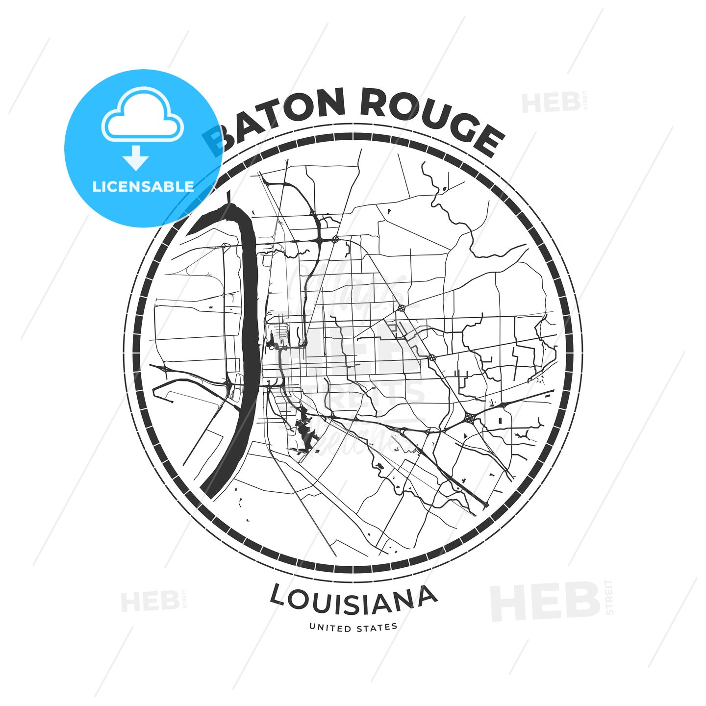 T-shirt map badge of Baton Rouge, Louisiana - HEBSTREITS