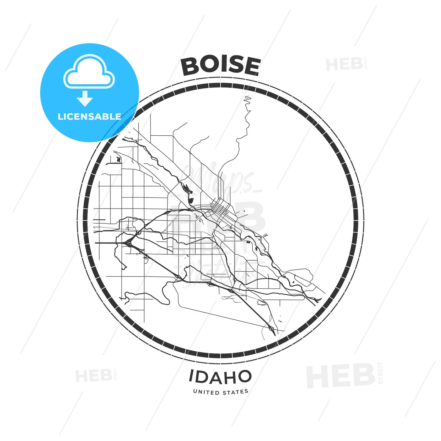 T-shirt map badge of Boise, Idaho - HEBSTREITS