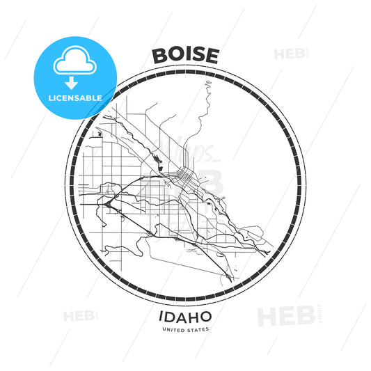 T-shirt map badge of Boise, Idaho - HEBSTREITS