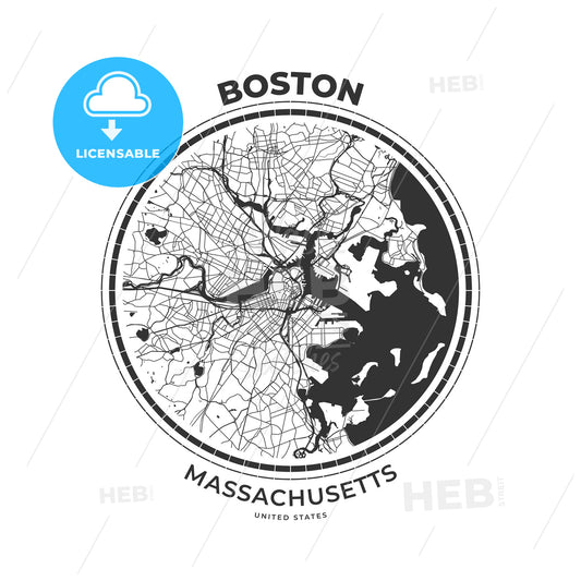 T-shirt map badge of Boston, Massachusetts - HEBSTREITS