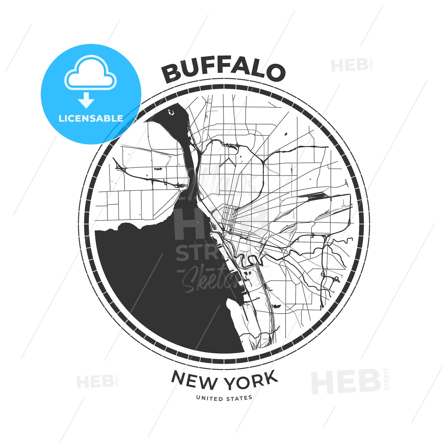 T-shirt map badge of Buffalo, New York - HEBSTREITS