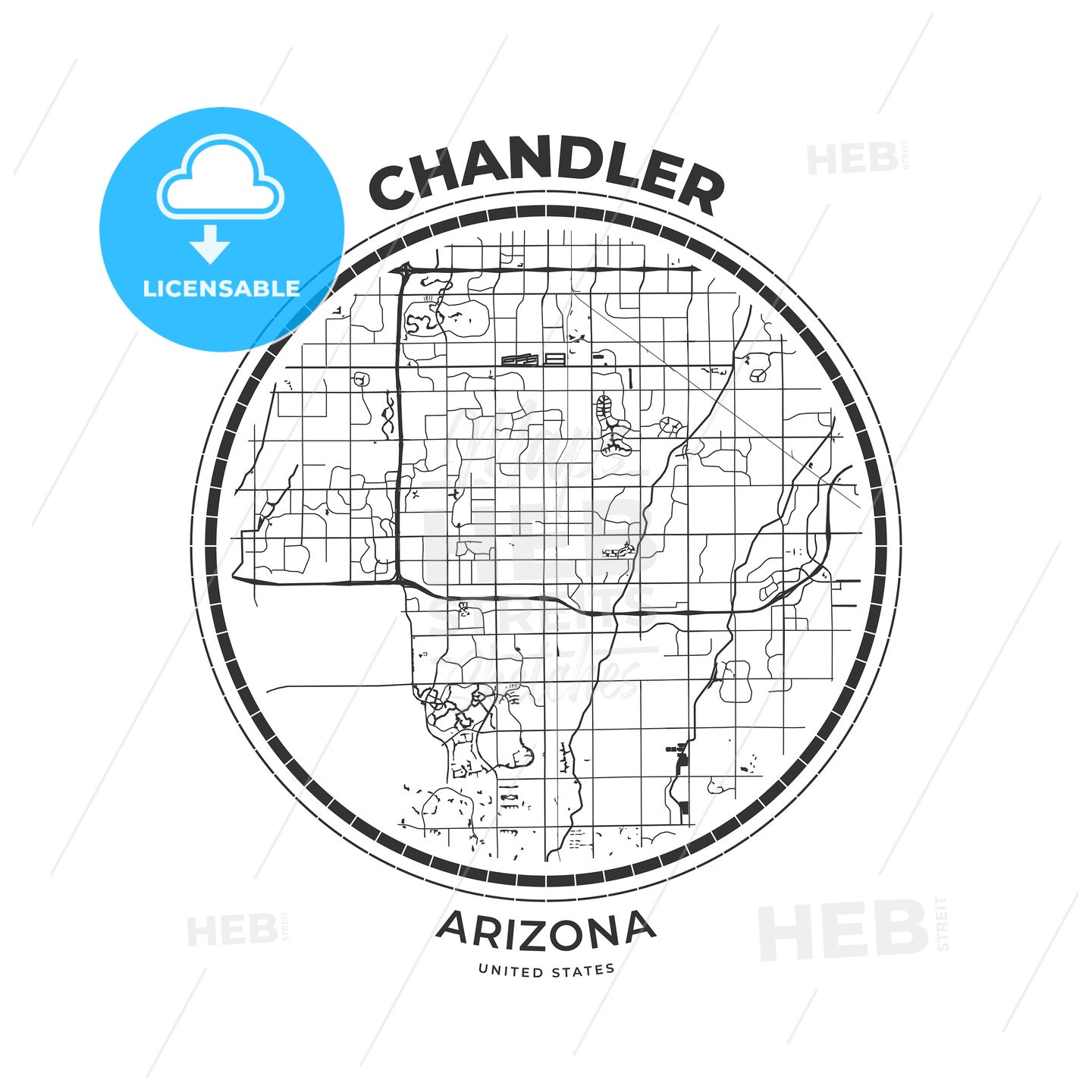 T-shirt map badge of Chandler, Arizona - HEBSTREITS