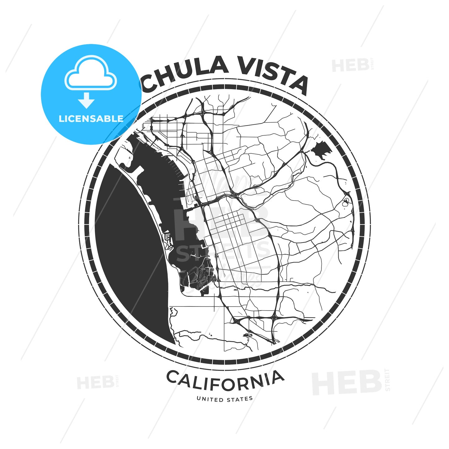 T-shirt map badge of Chula Vista, California - HEBSTREITS