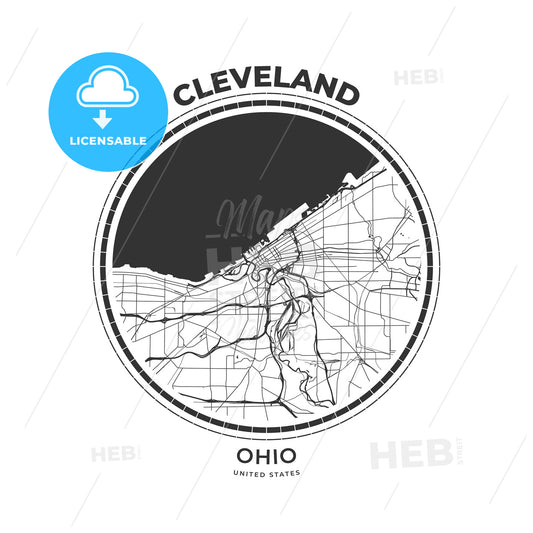 T-shirt map badge of Cleveland, Ohio - HEBSTREITS
