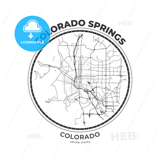 T-shirt map badge of Colorado Springs, Colorado - HEBSTREITS