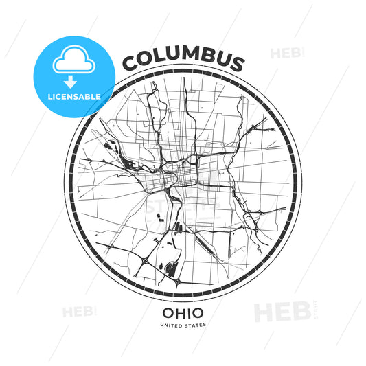 T-shirt map badge of Columbus, Ohio - HEBSTREITS