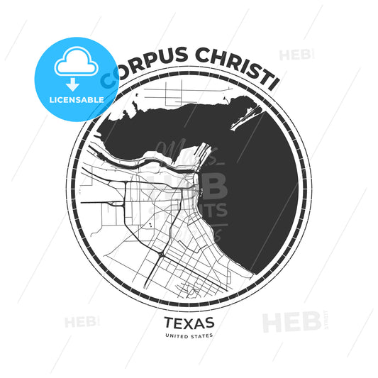 T-shirt map badge of Corpus Christi, Texas - HEBSTREITS