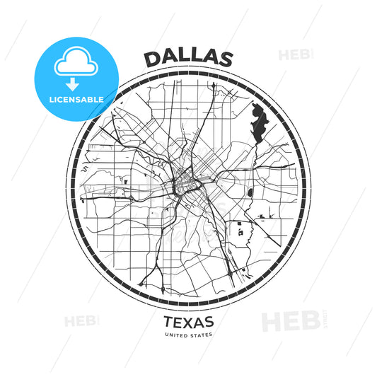 T-shirt map badge of Dallas, Texas - HEBSTREITS