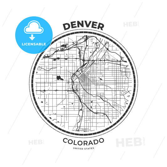 T-shirt map badge of Denver, Colorado - HEBSTREITS