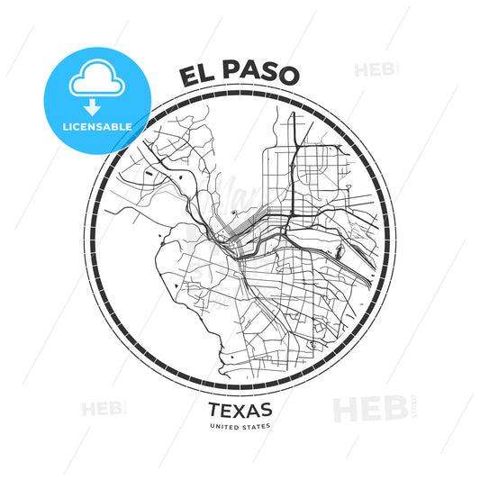 T-shirt map badge of El Paso, Texas - HEBSTREITS