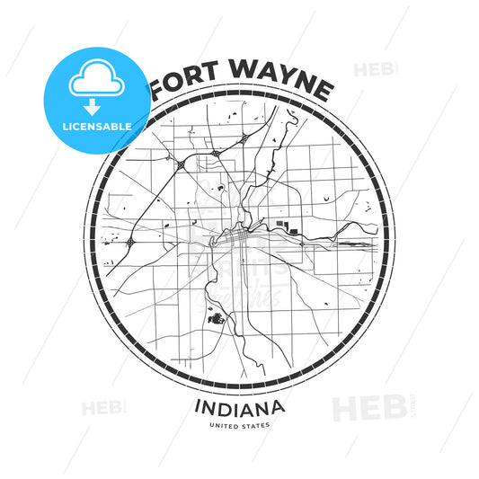 T-shirt map badge of Fort Wayne, Indiana - HEBSTREITS