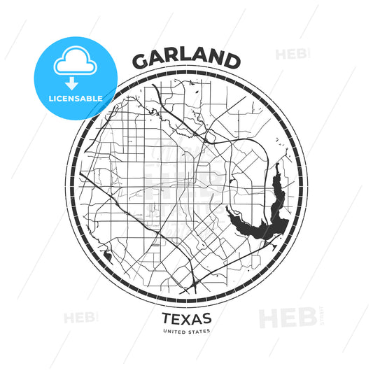 T-shirt map badge of Garland, Texas - HEBSTREITS