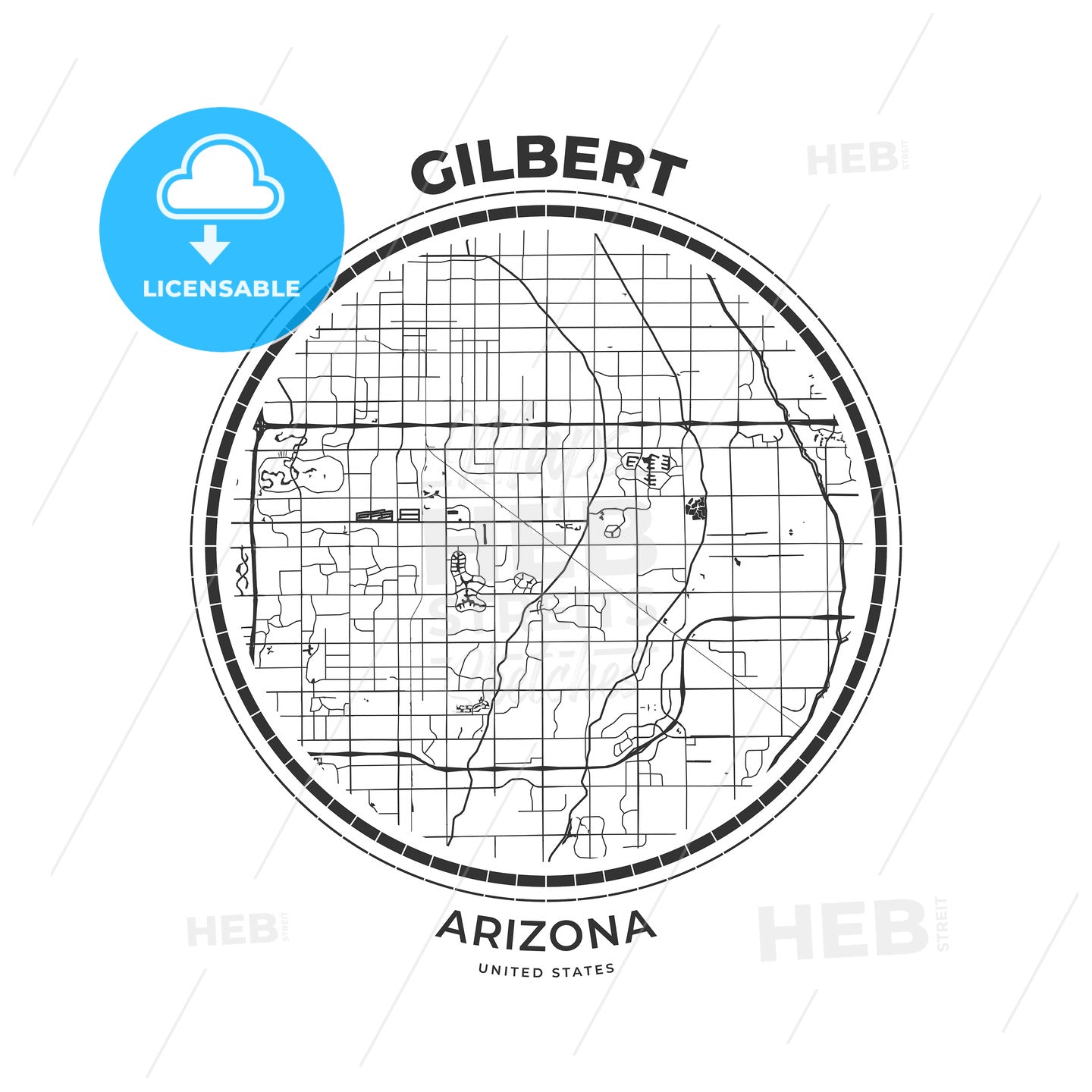 T-shirt map badge of Gilbert, Arizona - HEBSTREITS