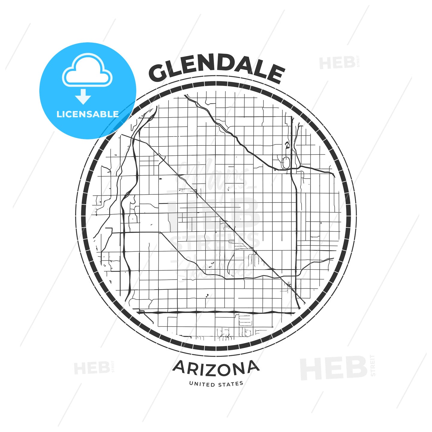 T-shirt map badge of Glendale, Arizona - HEBSTREITS