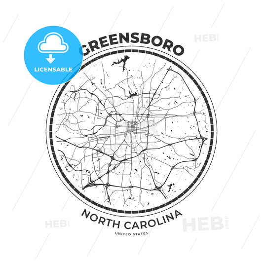T-shirt map badge of Greensboro, North Carolina - HEBSTREITS