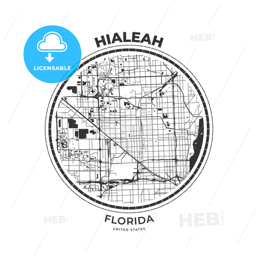 T-shirt map badge of Hialeah, Florida - HEBSTREITS