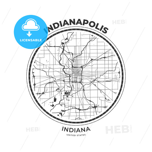 T-shirt map badge of Indianapolis, Indiana - HEBSTREITS