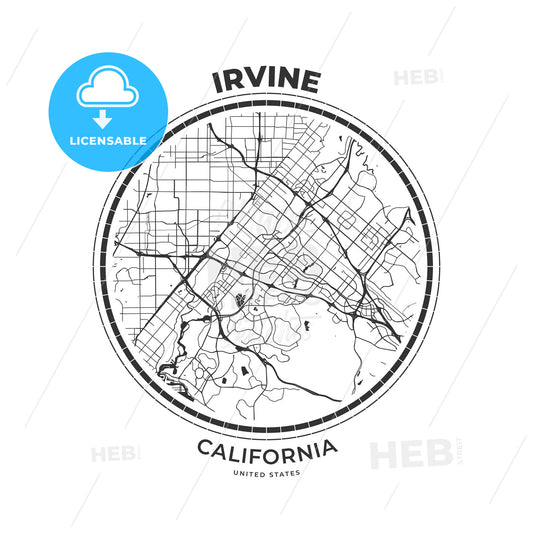 T-shirt map badge of Irvine, California - HEBSTREITS